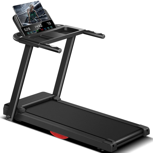 Folding Treadmills for Home, 2.5 HP Quiet Brushless Treadmill with Flipped Screen, Pulse Sensor, 7.5 MPH, 300 LBS Capacity