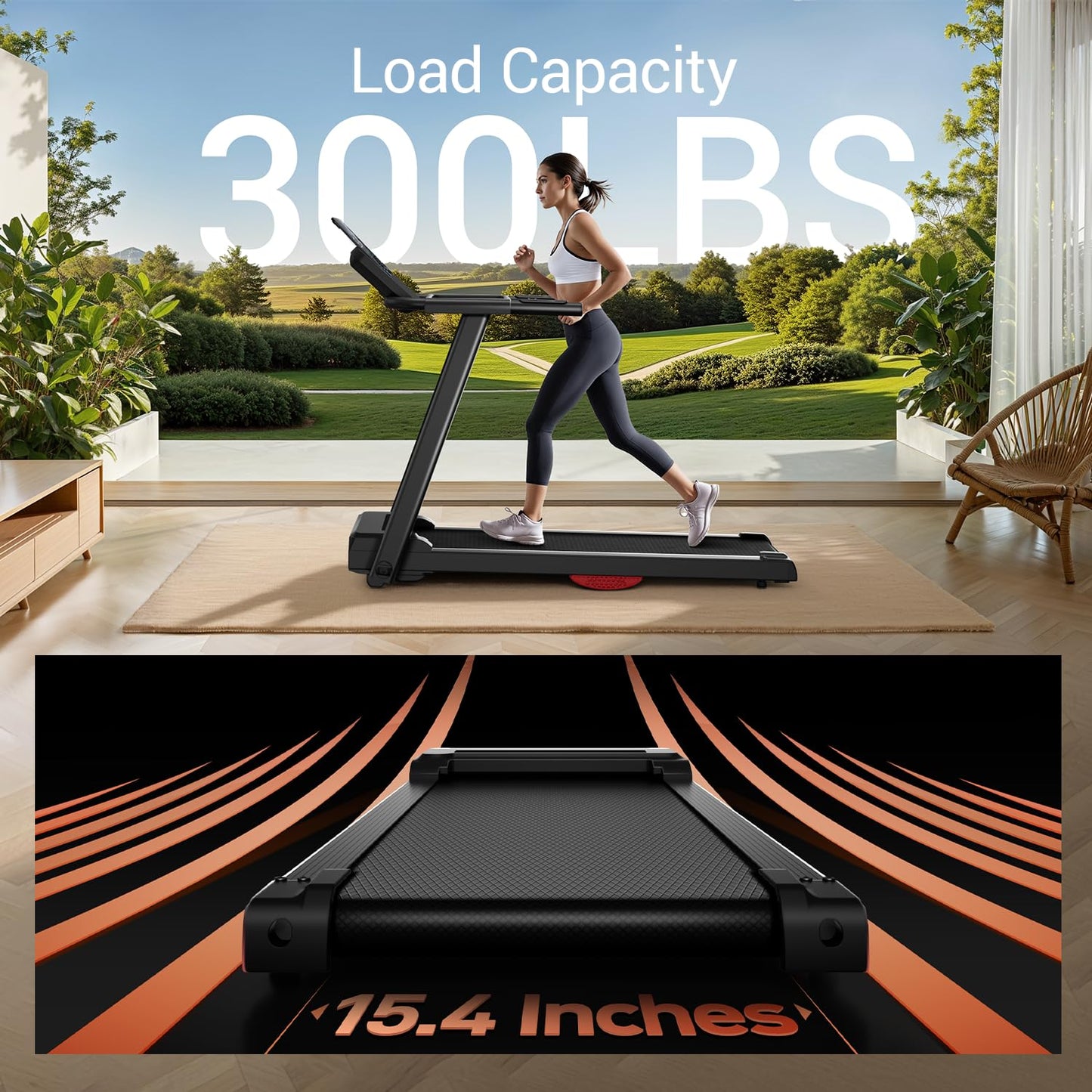 Folding Treadmills for Home, 2.5 HP Quiet Brushless Treadmill with Flipped Screen, Pulse Sensor, 7.5 MPH, 300 LBS Capacity